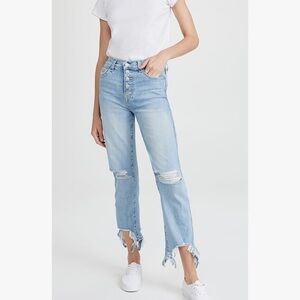 7 For All Mankind  High Waist Cropped Straight Jeans 
Distressed Hem Size 24